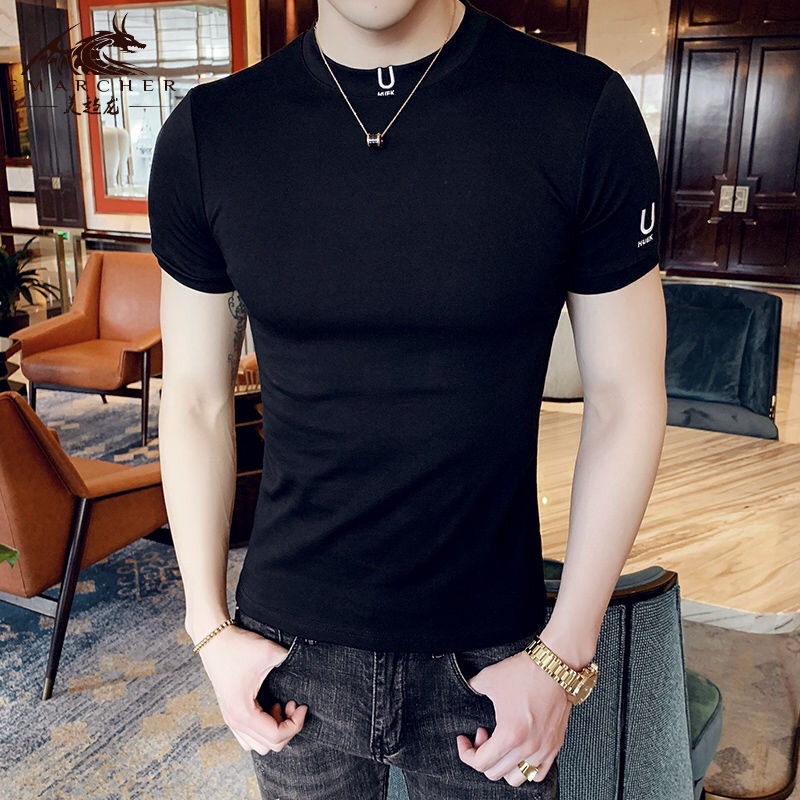 Summer Clothing Wholesale - T-shirt noir pour homme, vêtement simple,