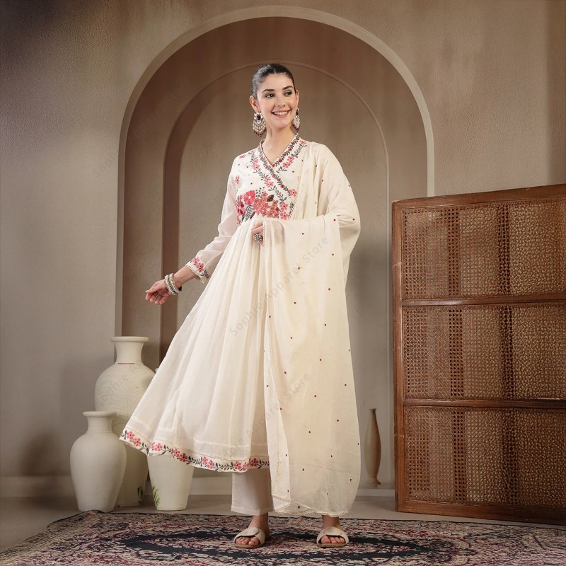 Summer Clothing Pakistan - Ensemble Kurti Anarkali en coton blanc