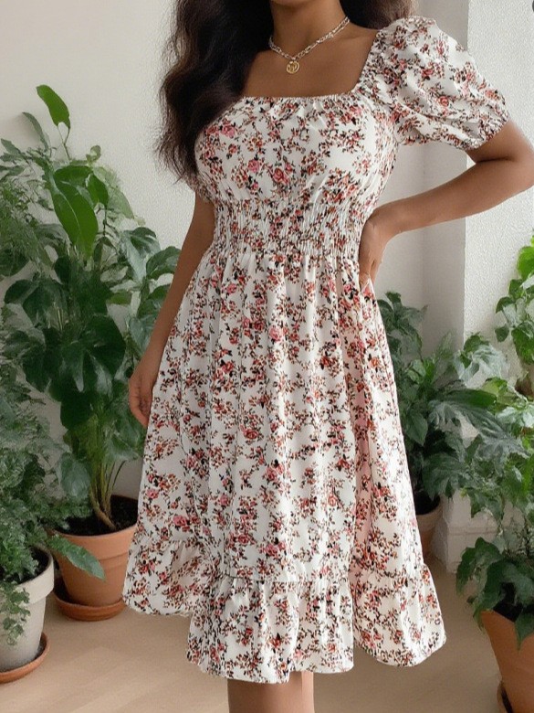 Robe midi élégante à col carré - Summer Clothing Pakistan avis et prix